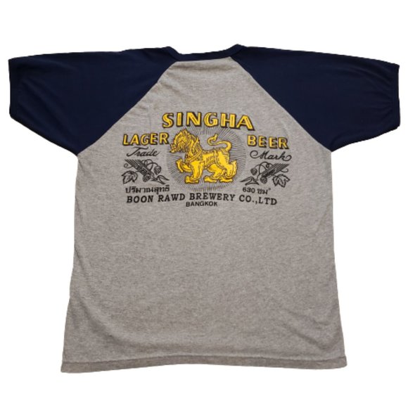 Singha Beer Raglan T-Shirt Boon Rawd Brewery Co. Gray Blue | Men's XL Pre-owned - Picture 1 of 9